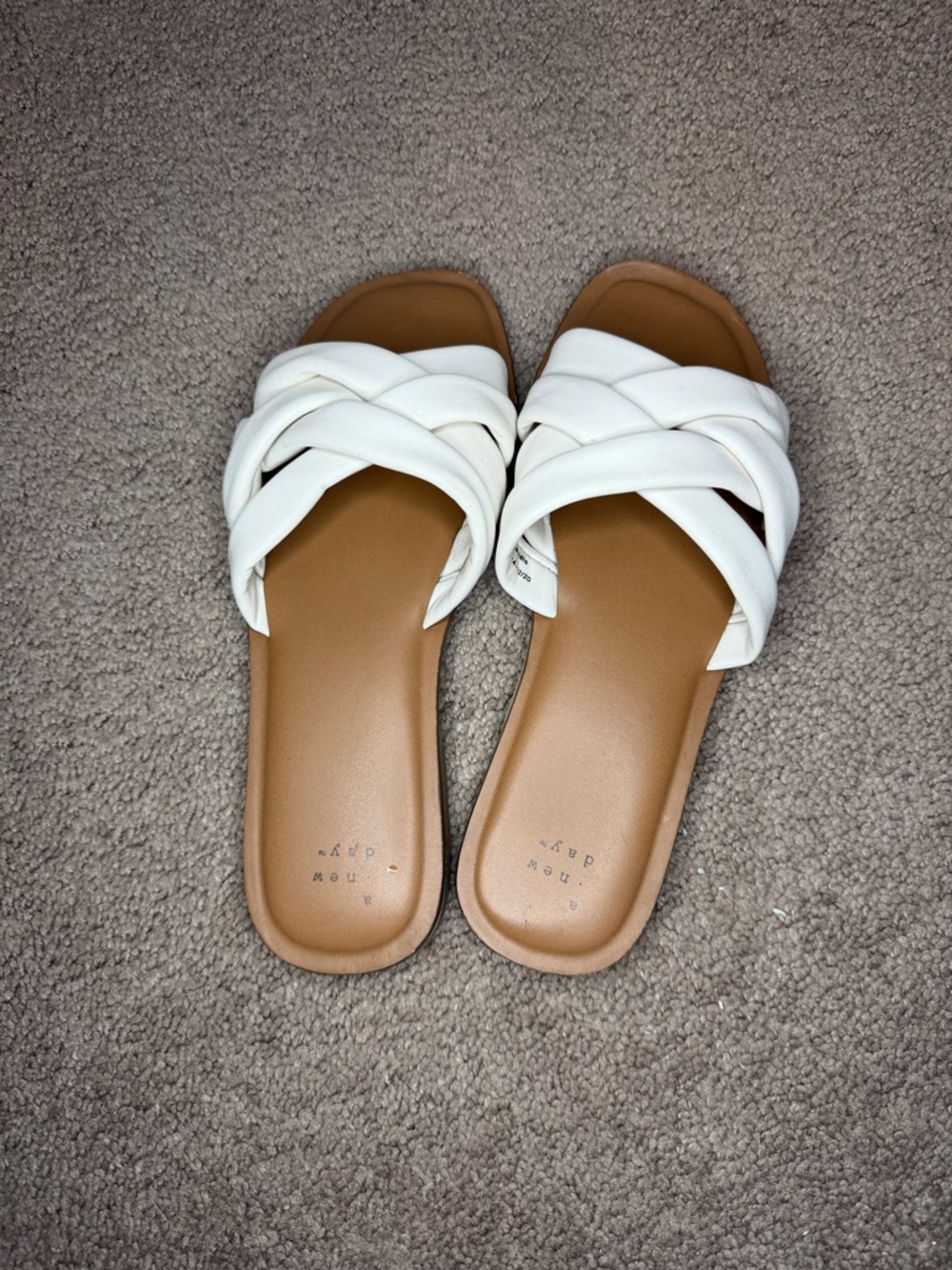 a new day White Braided Slide Sandals with Tan Footbed